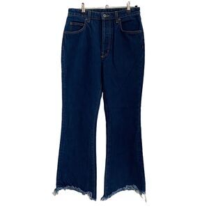 CARMAR 26 Flare Jeans Y2K High Rise Raw Hem Wide Leg Denim Blue